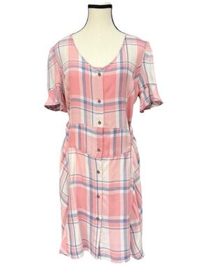 Billy T Spring Forward Pink Plaid Short Sleeve Button Front Dress Small